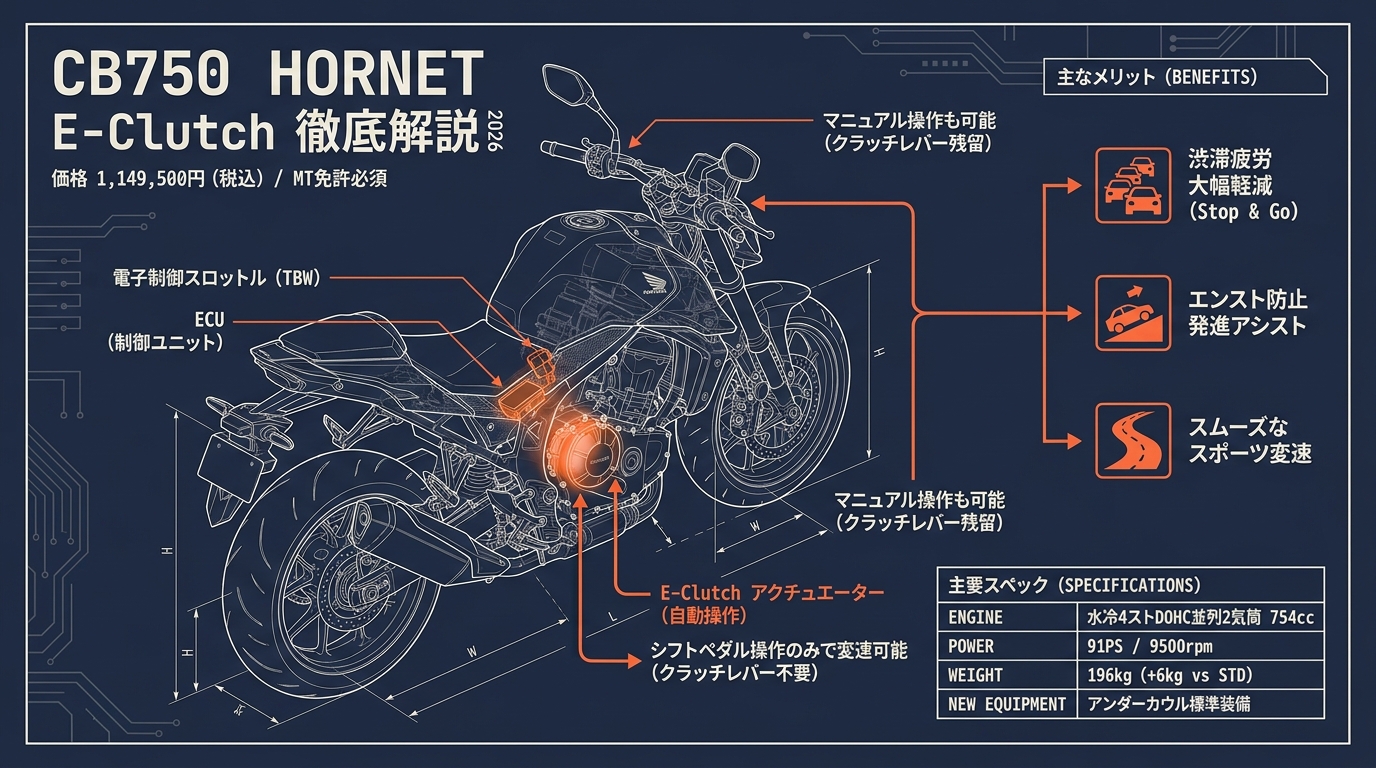 CB750 HORNET E-Clutch徹底解説2026｜価格114万円の実力とスペック