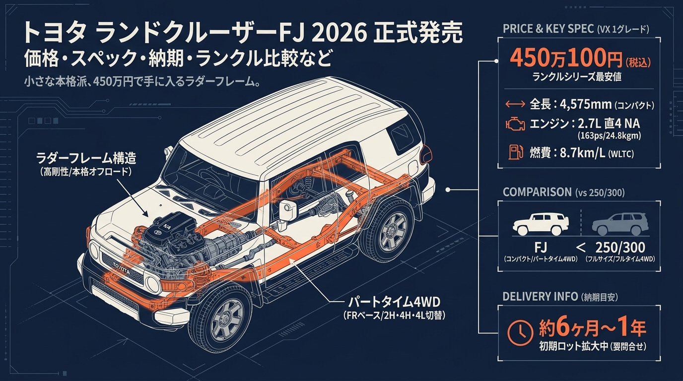 トヨタ ランドクルーザーFJ 2026正式発売 価格・スペック・納期・ランクル比較など